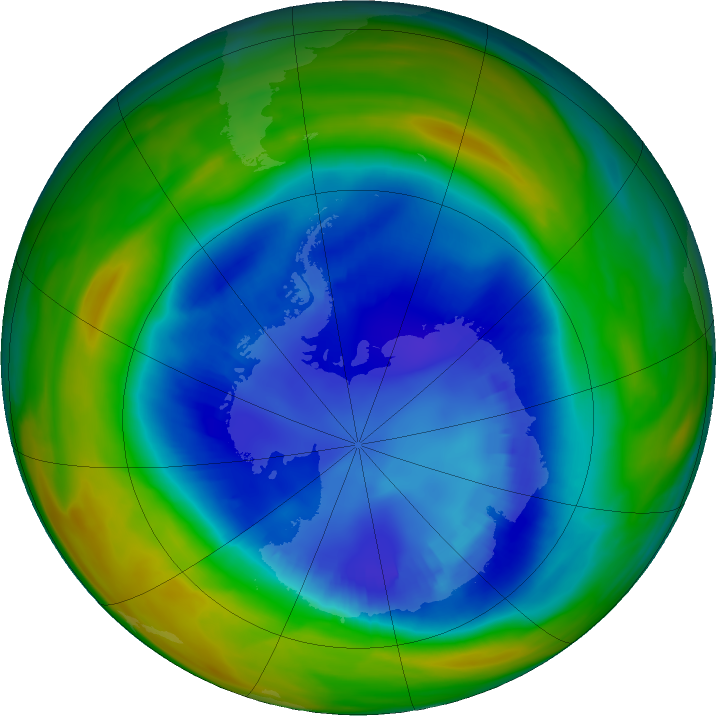 Antarctic ozone map for 27 August 2023